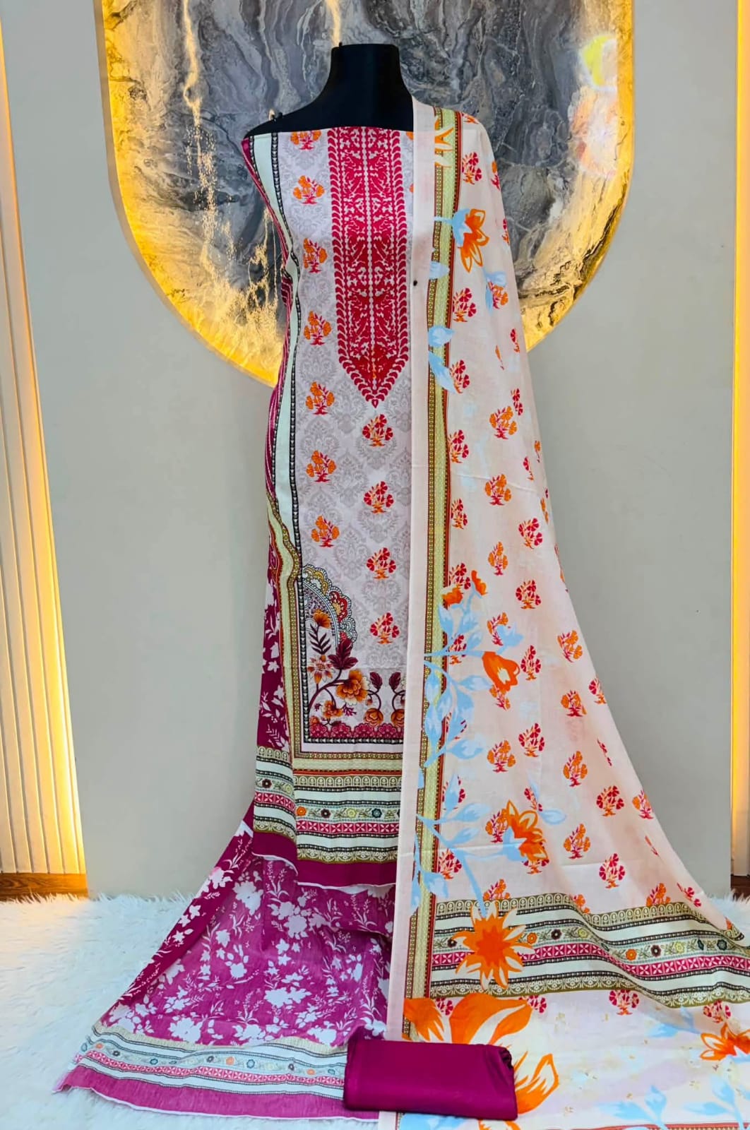 জমজম প্রিন্ট থ্রী পিস(বেগুনি)